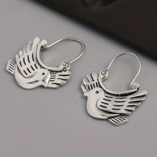 Boho Bird - Inspired Dangle Earrings – Silver - Tone