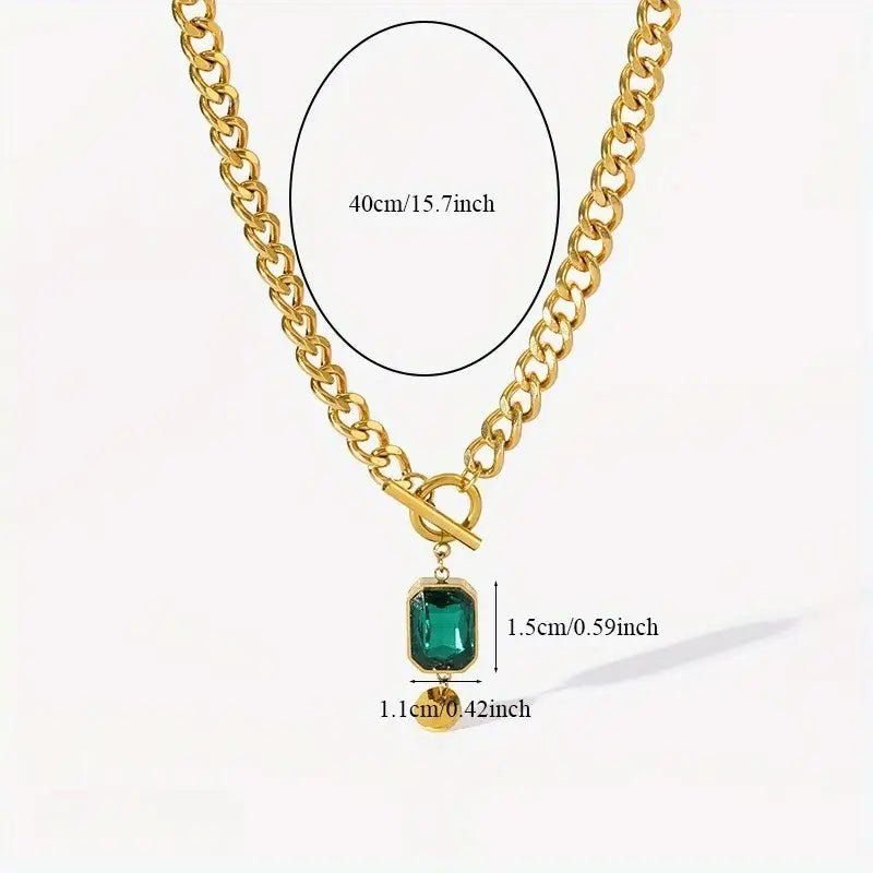 Bold Emerald Pendant Necklace | Gold