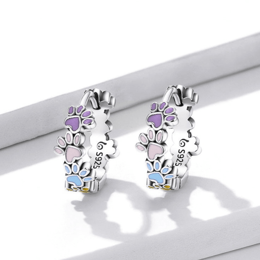Colourful Paws Hoops Sterling Silver