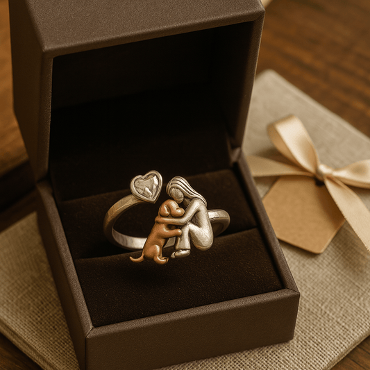 Handcrafted 925 Sterling Silver Dog Ring with Heart - Shaped Zirconia – Adjustable Fit