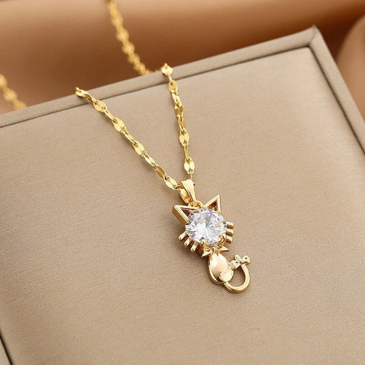 Kitty™ — Gold - plated cat necklace with zircon