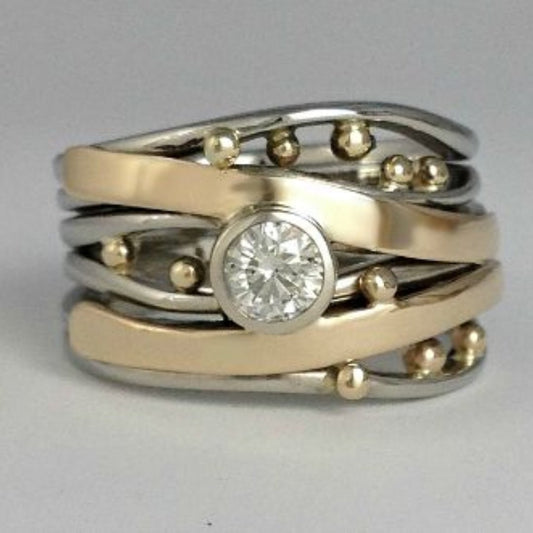 "Leticia - Vintage Gold Inlaid Zircon Ring" **"Leticia - Antique Gold Zircon Ring with Inlaid Design"**