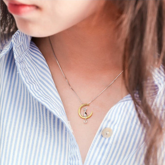 Luna™ — Crescent moon and cat elegant necklace