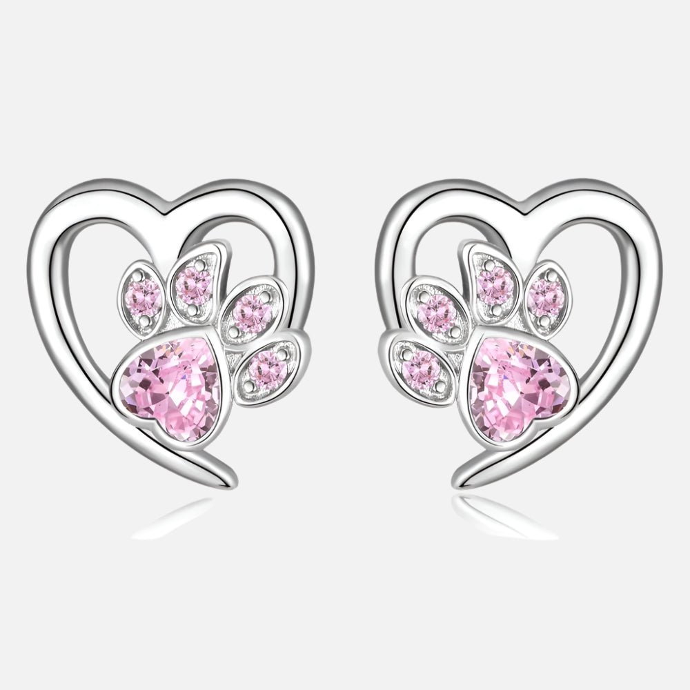 Paw and Heart Earrings with Zirconia
