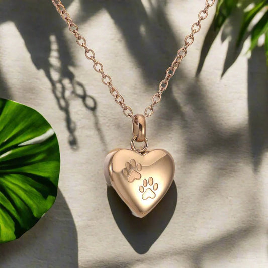 Pet Memorial Urn Necklace – Heart - Shaped Pendant with Paw Engraving