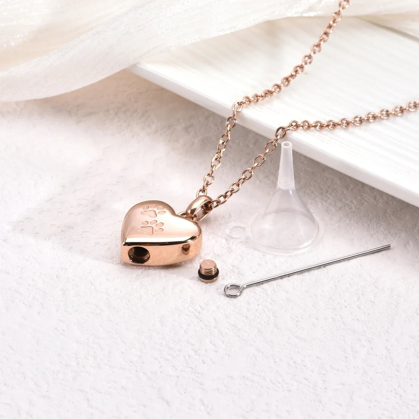 Pet Memorial Urn Necklace – Heart - Shaped Pendant with Paw Engraving