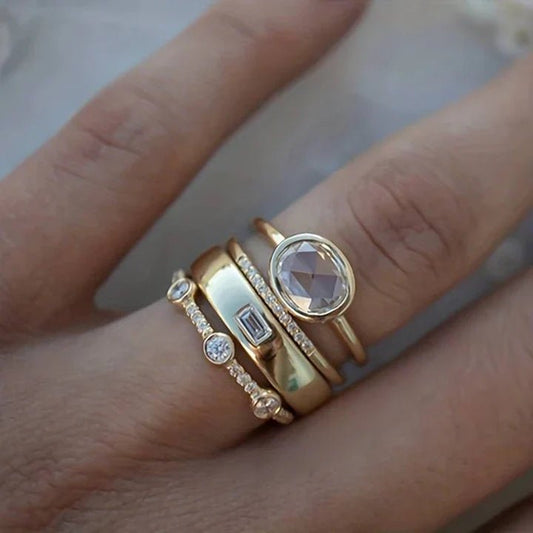 Retro Gold Ring with Zircon Accents