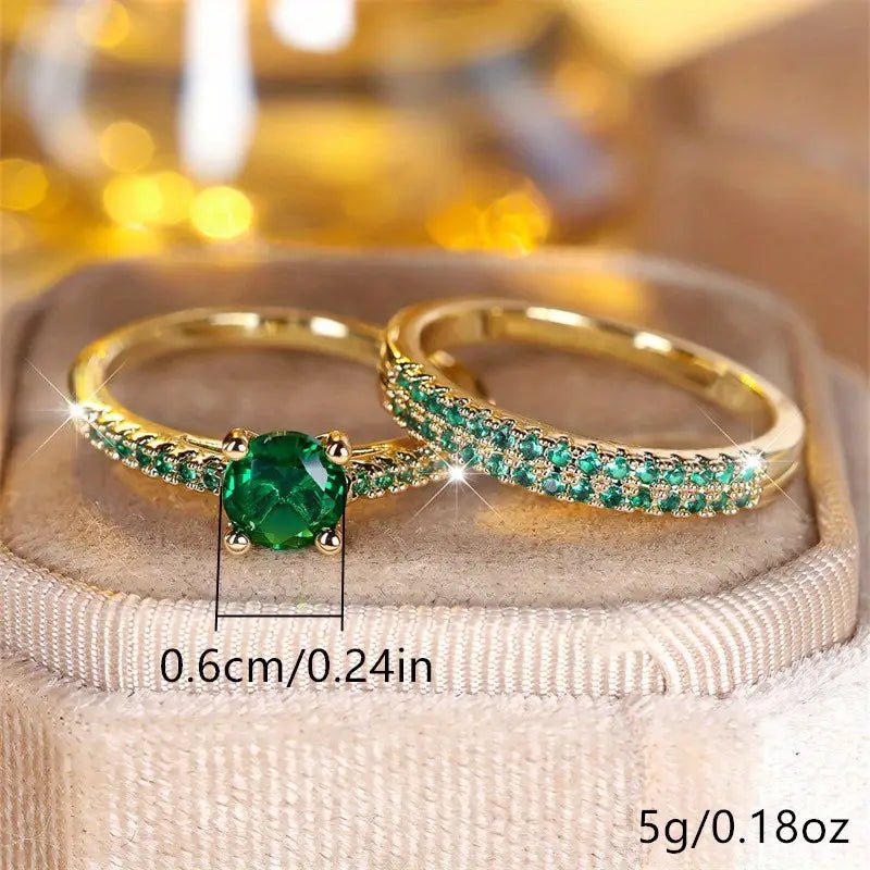 Serena Duo Emerald Ring Set in Gold