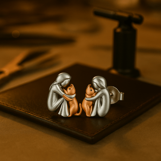 Silver and Gold Two - Tone Cat Hug Earrings