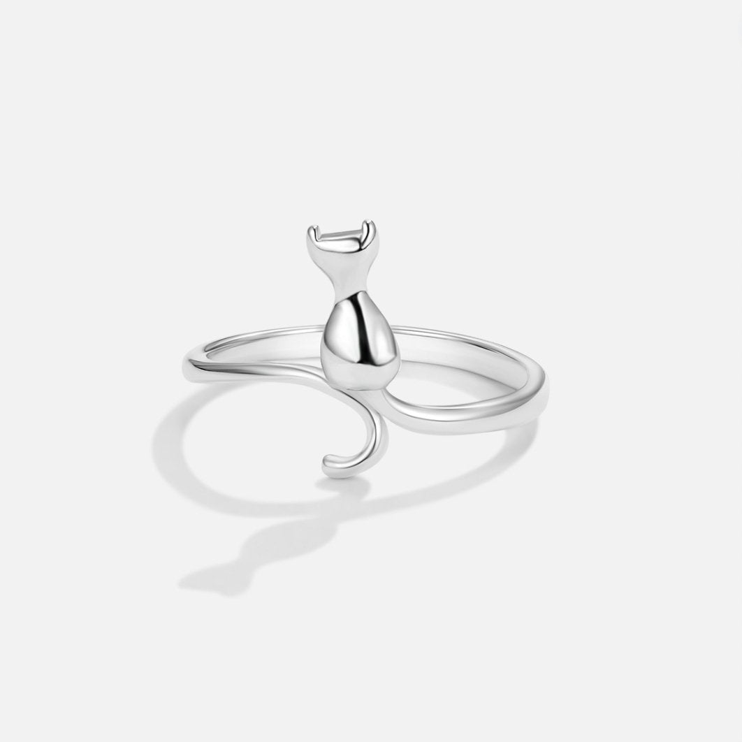 Silver Ring Featuring a Midnight Cat Design