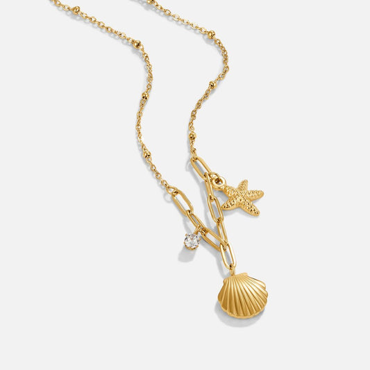 Starfish Pendant Necklace with Golden Shell