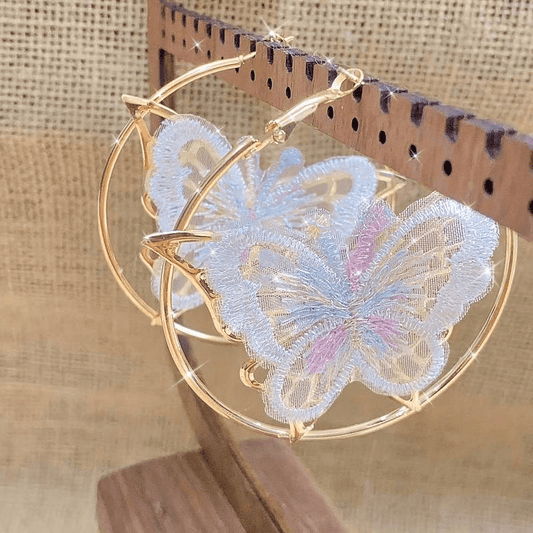 Vintage White Butterfly Hoop Earrings