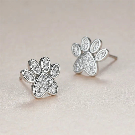 White Zirconia Paw Studs – Heart - Shaped Design