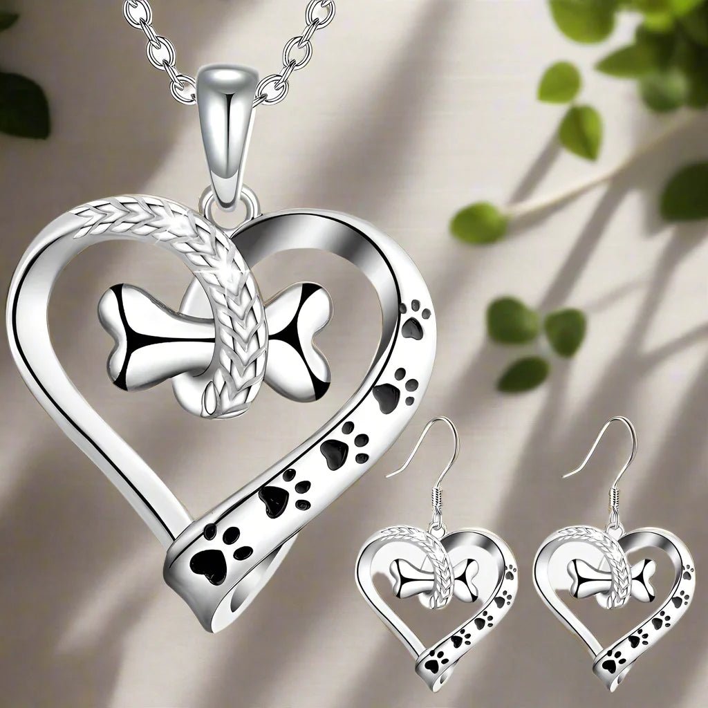2 - Piece Jewelry Set with Paw, Heart & Bone Charms