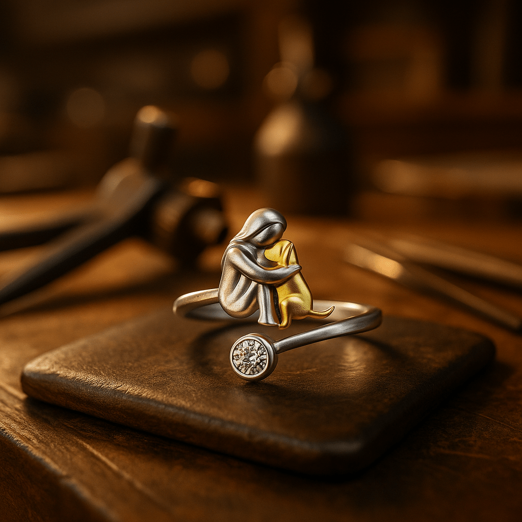 925 Sterling Silver Dog Ring wit Zirconia – Adjustable & Handmade