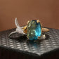 Adjustable Aquamarine - Color Hummingbird Ring – 14K Gold Plated