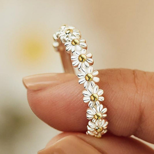 Adjustable Daisy Silver Ring