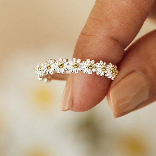 Adjustable Daisy Silver Ring