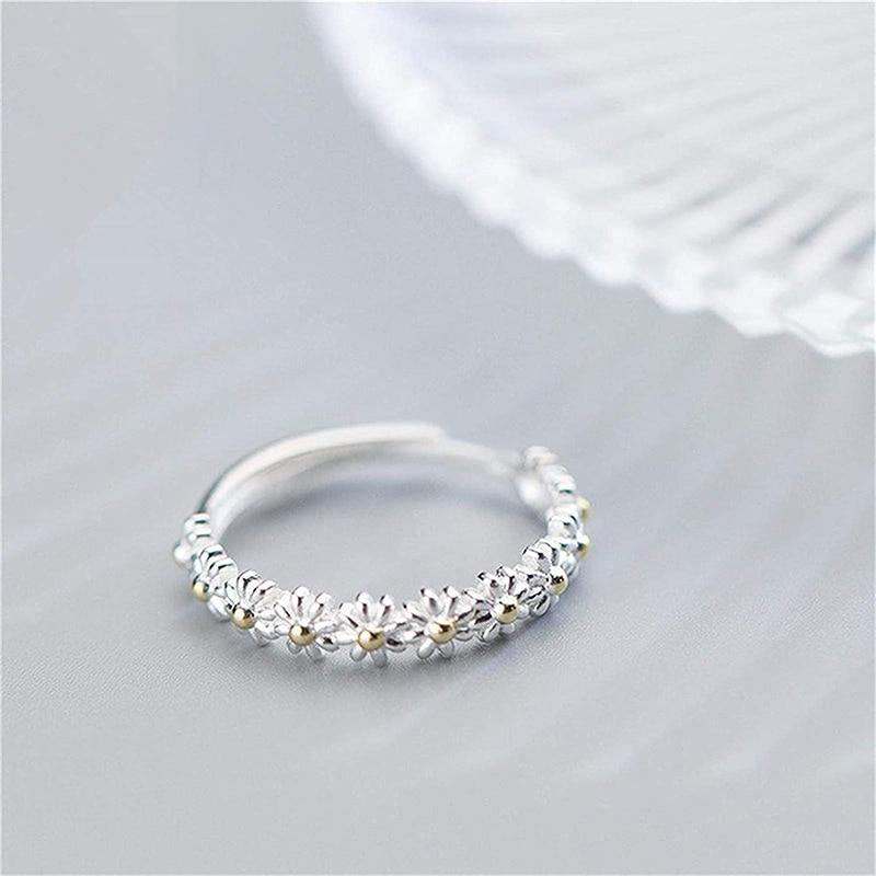 Adjustable Daisy Silver Ring