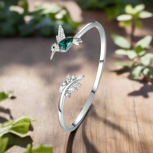 Adjustable Hummingbird Ring with Rhinestone Diamond