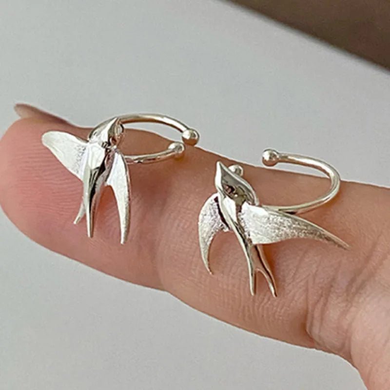 Beautiful Silver Swallow Bird Clip - On Earrings