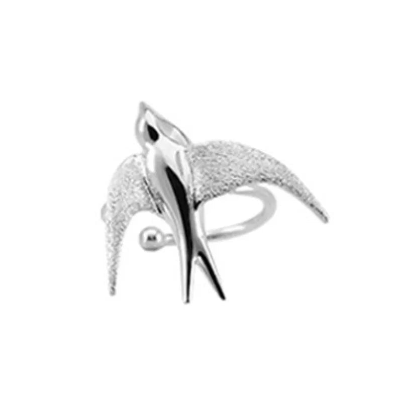 Beautiful Silver Swallow Bird Clip - On Earrings