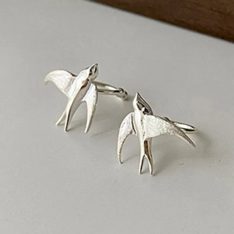 Beautiful Silver Swallow Bird Clip - On Earrings