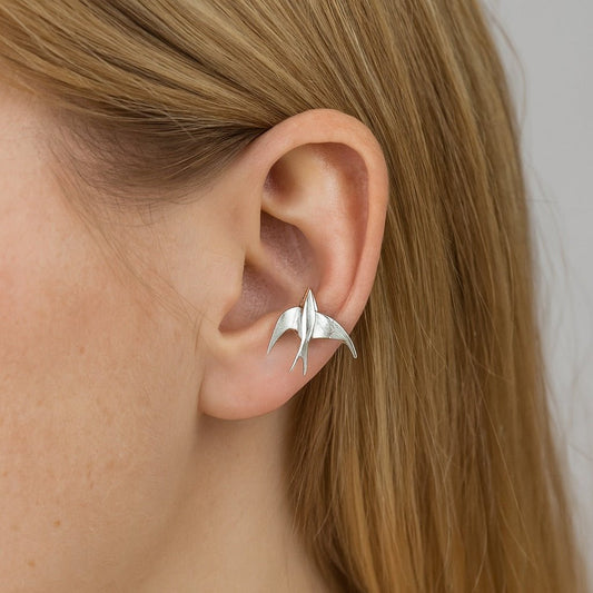 Beautiful Silver Swallow Bird Clip - On Earrings