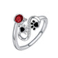 Black Paw Print Adjustable Ring With Red Gemstone