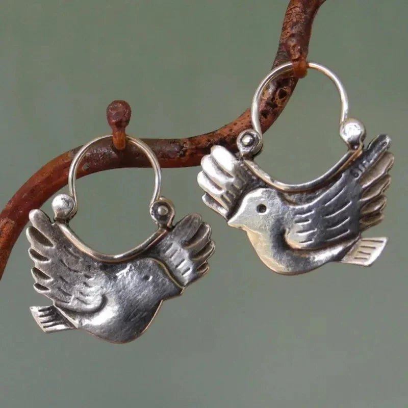 Boho Bird - Inspired Dangle Earrings – Silver - Tone