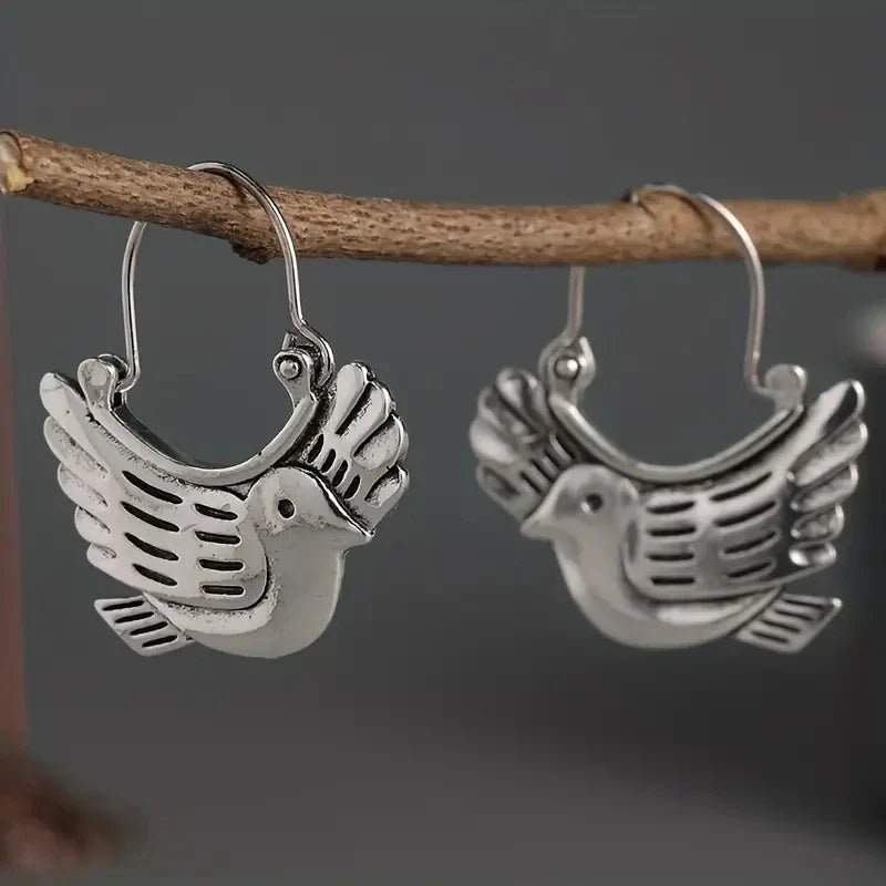 Boho Bird - Inspired Dangle Earrings – Silver - Tone