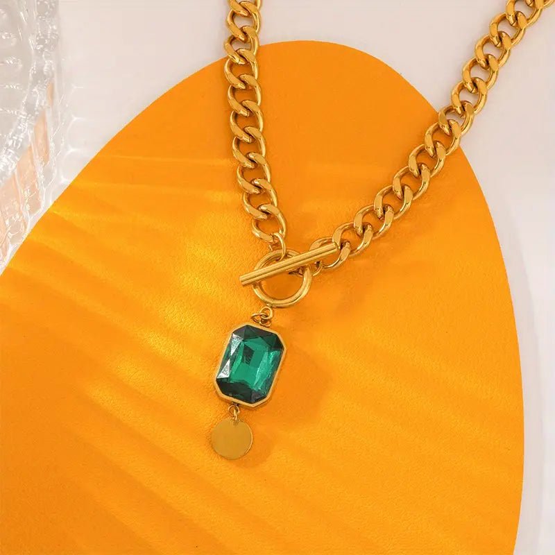 Bold Emerald Pendant Necklace | Gold