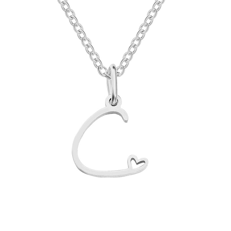 Collar con corazón de letras en tono plateado