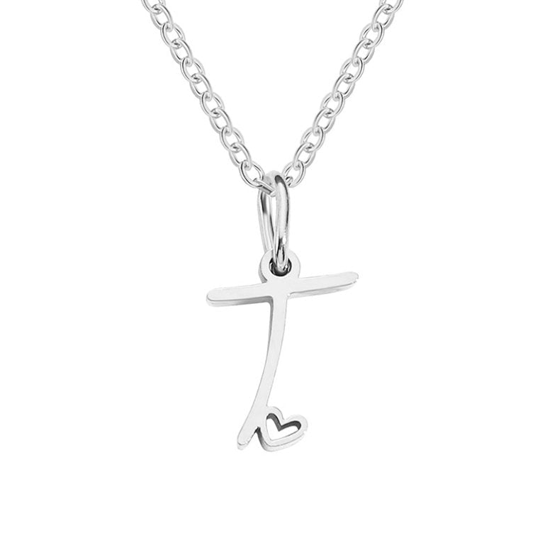 Collar con corazón de letras en tono plateado