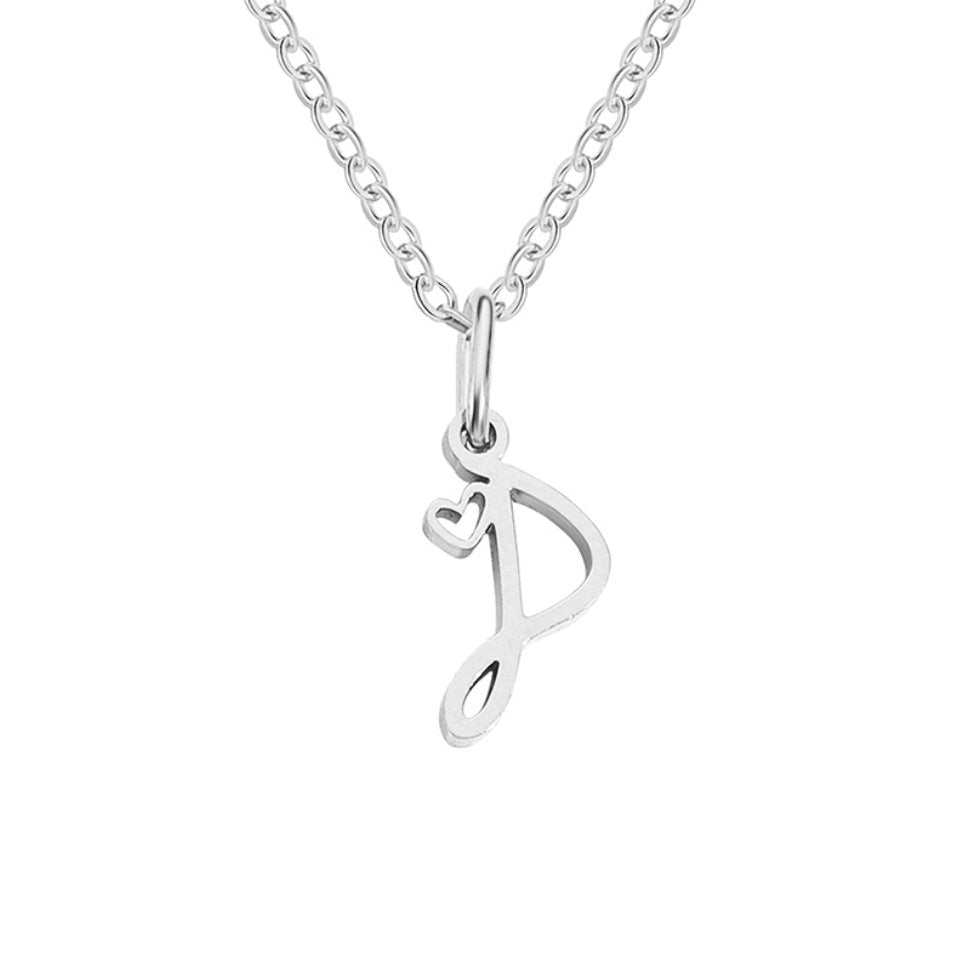 Collar con corazón de letras en tono plateado