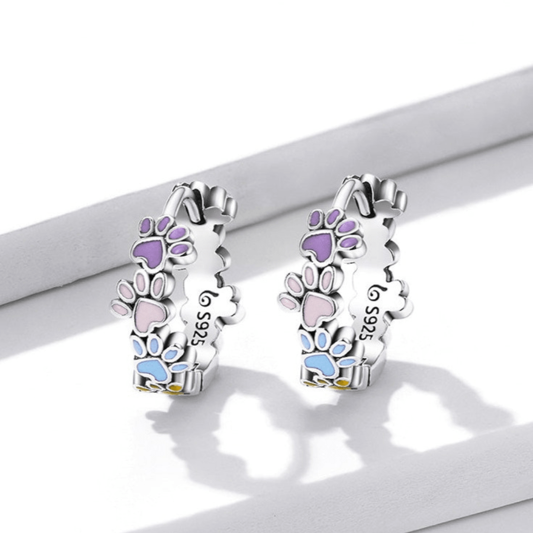 Colourful Paws Hoops Sterling Silver