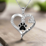 Dog Paw Necklace – Heart Design in Stainless Steel with Zirconia