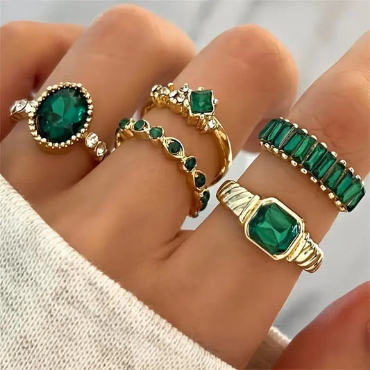 Elegant Gold Zarina Emerald Ring Set