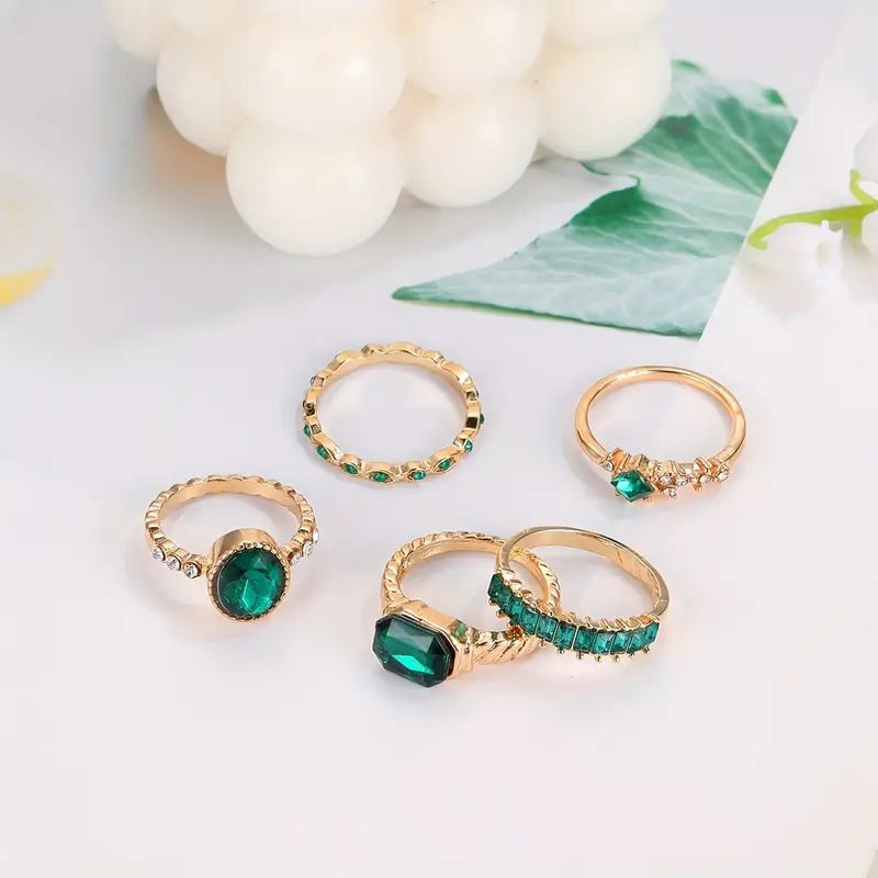 Elegant Gold Zarina Emerald Ring Set