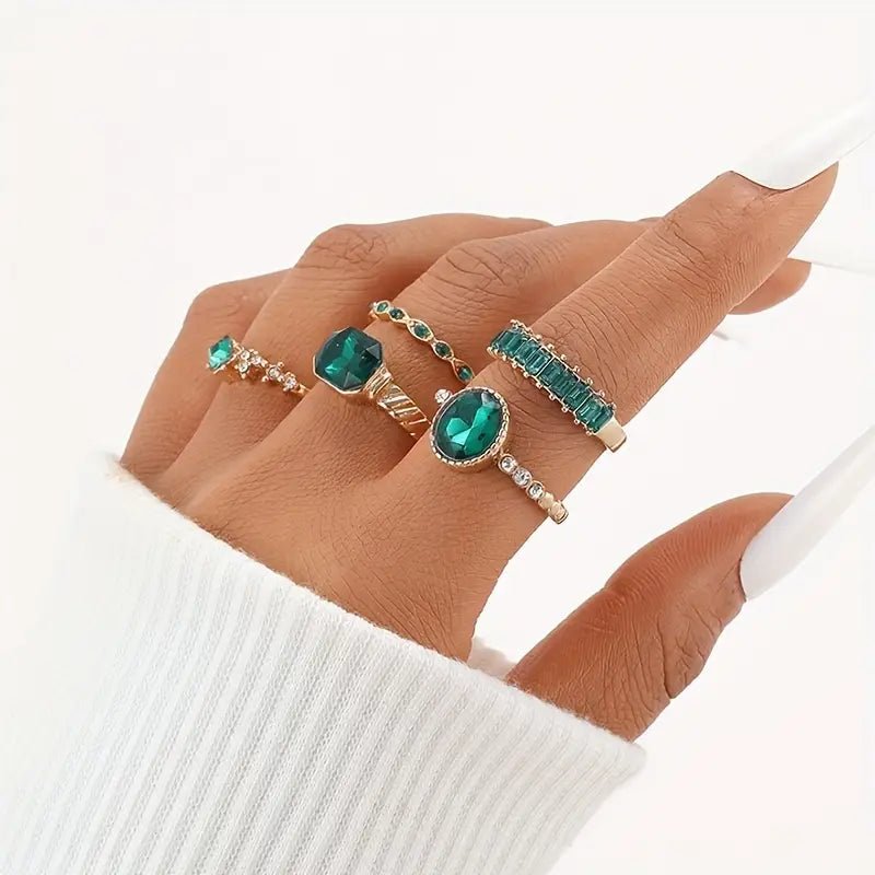 Elegant Gold Zarina Emerald Ring Set