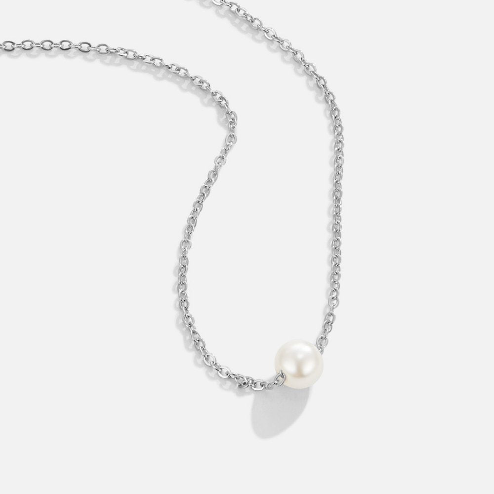 Elegant Silver Pearl Solitaire Necklace