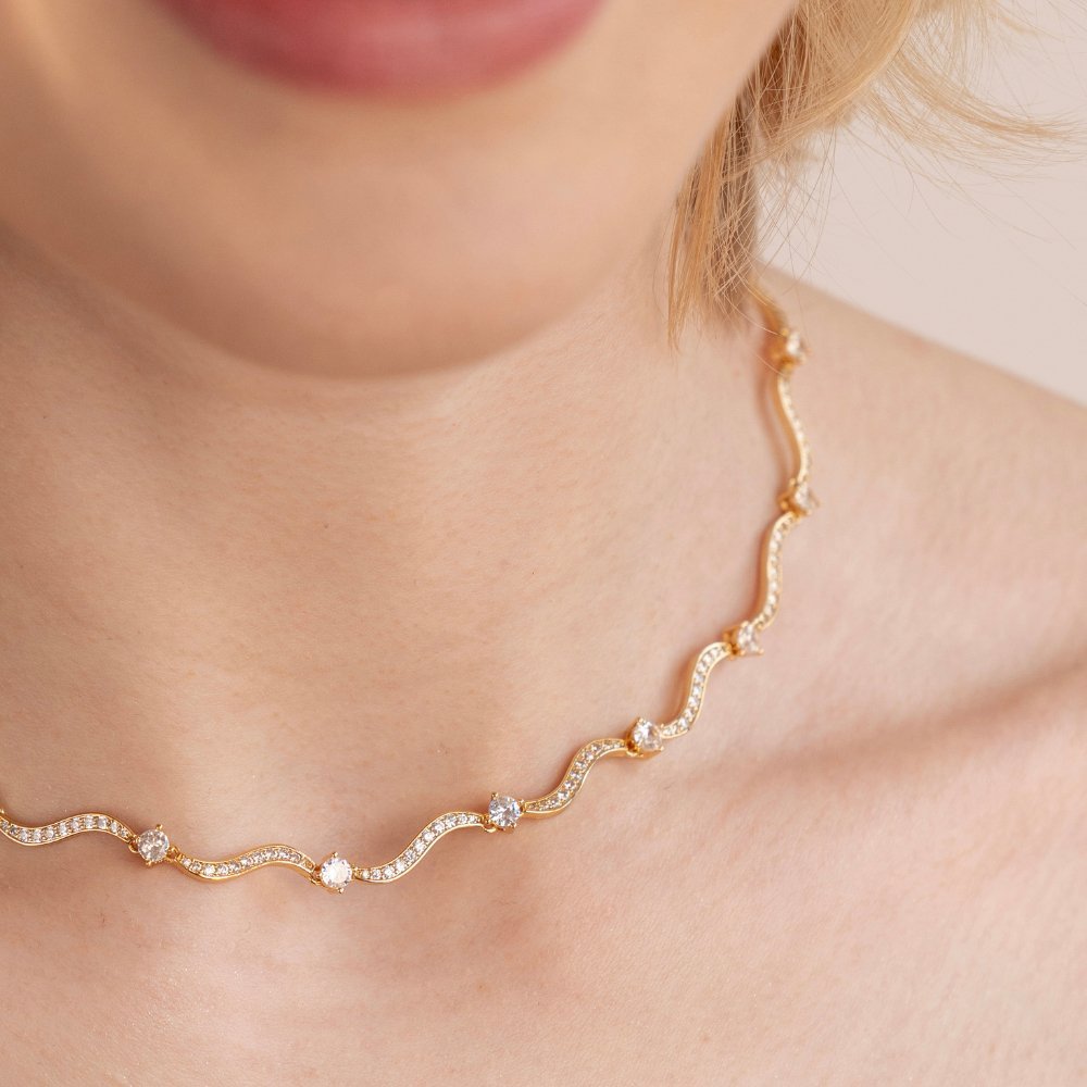 Freya Necklace with Crystal Waves Design