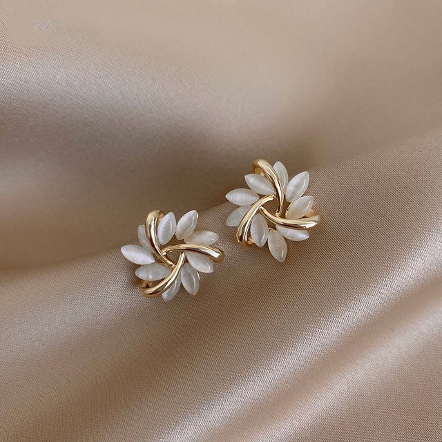 Gold Hoop Earrings with Opal Flowers