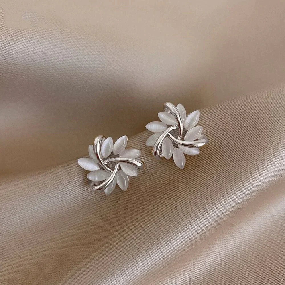 Gold Hoop Earrings with Opal Flowers