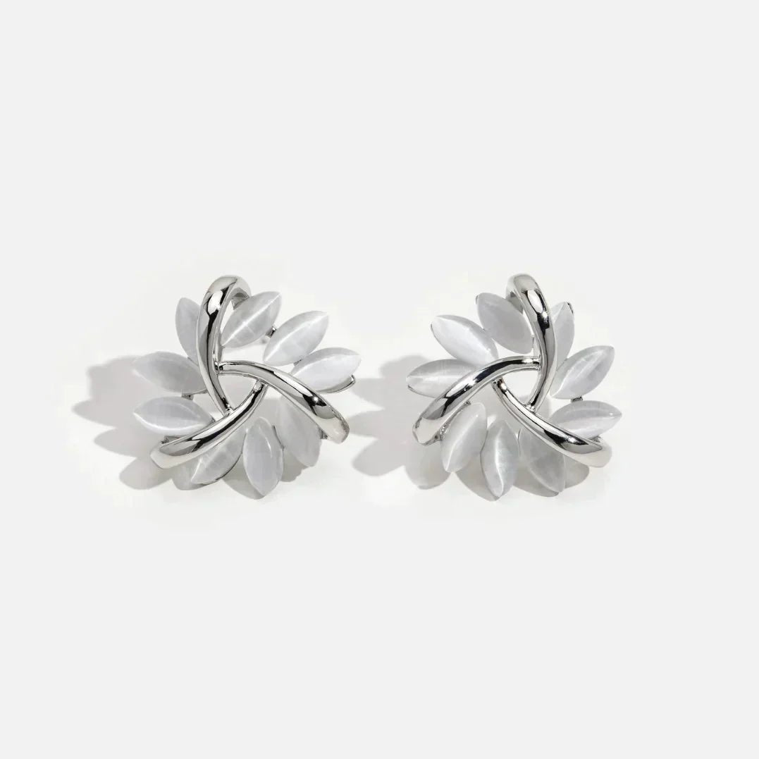 Gold Hoop Earrings with Opal Flowers