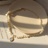 Gold Pearl Necklace Featuring Moonstone Accents