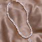 Gold Pearl Necklace Featuring Moonstone Accents