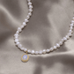 Gold Pearl Necklace Featuring Moonstone Accents