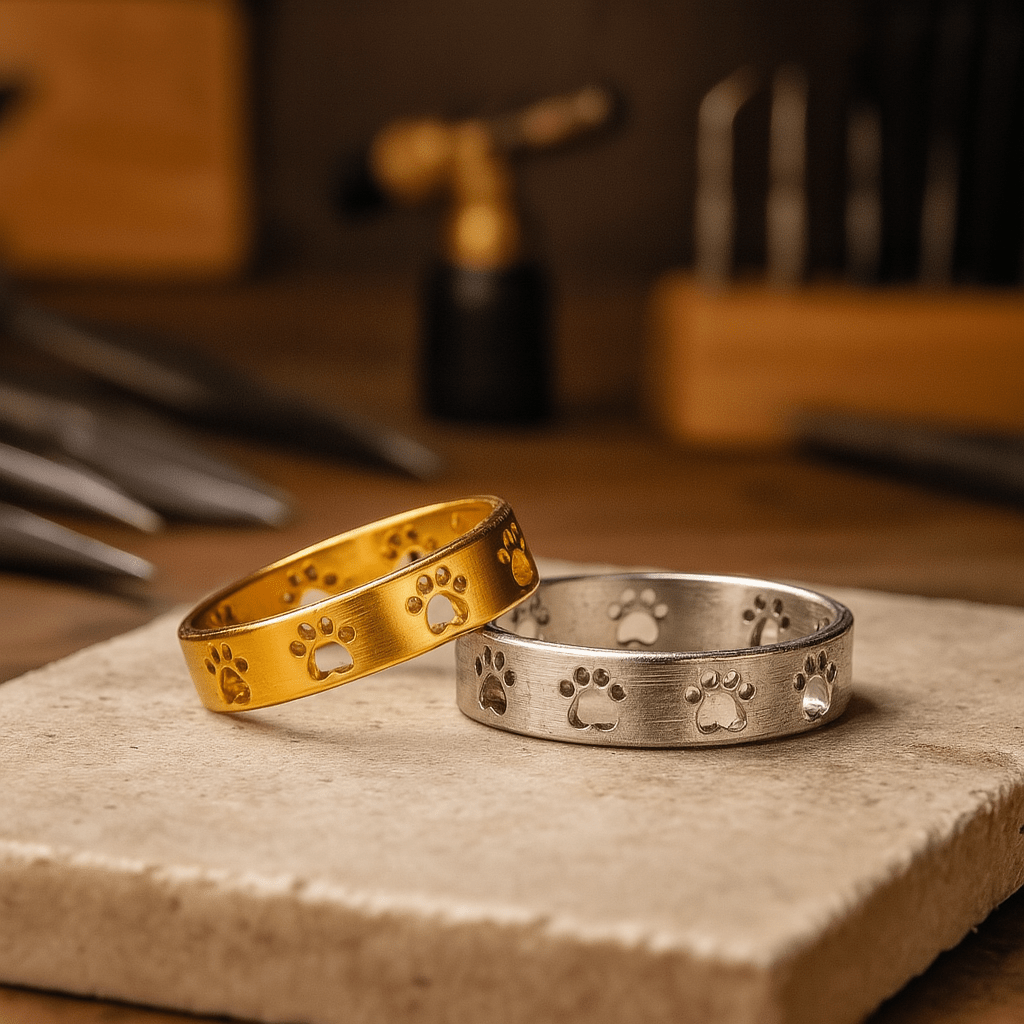Gold - Tone Paw Print Ring – Stainless Steel