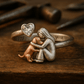 Handcrafted 925 Sterling Silver Dog Ring with Heart - Shaped Zirconia – Adjustable Fit